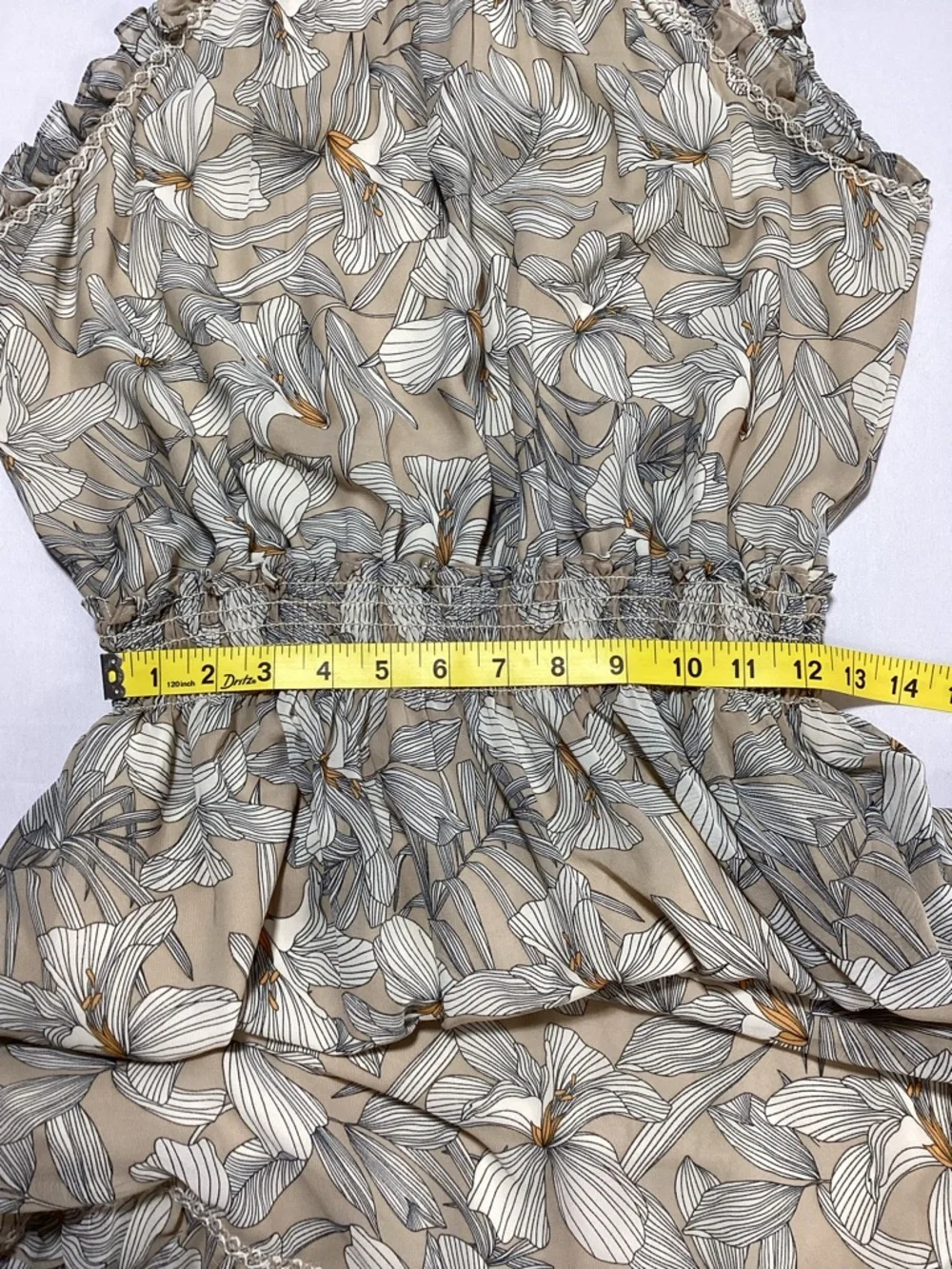 Max Studio Beige Taupe Floral Maxi Dress with Smocked Waist - Picture 13 of 15